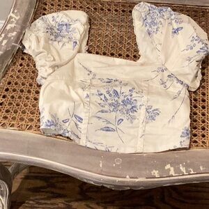 Zara Kids Cream and Blue Floral Top